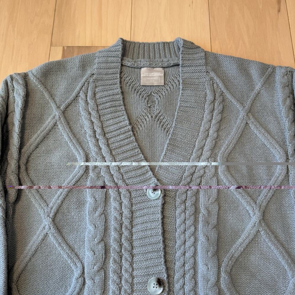 Taylor Swift Cardigan Women's XS/SM Gray Tortured Poets Department Cable Knit - Picture 4 of 9